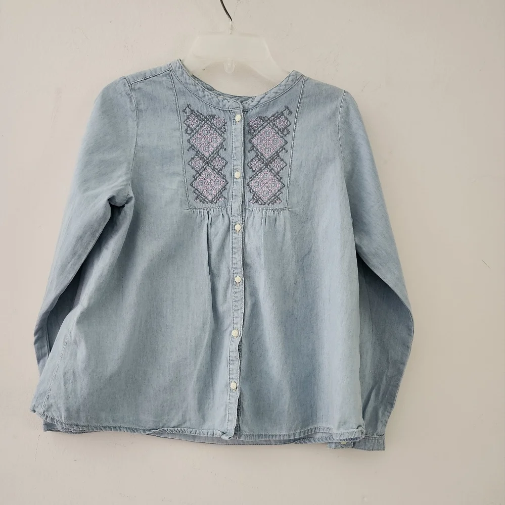 OshKosh B'gosh Chambray Embroidered Long Sleeve Button Down Tunic Blouse Size:14